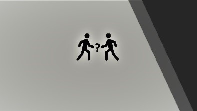 Question mark between two people, indicating what type of relationship they have.